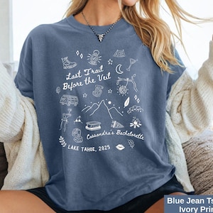 Custom Camp Bachelorette Party Shirt, Last Trail Before the Veil Camp Bach Tee, Mountain Camp Bach, Mountain Bride Tee, Hiking Bridal Party