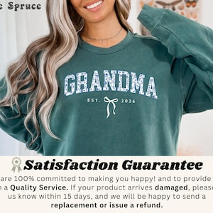 Comfort Colors® Custom Grandma Sweatshirt, Retro Blue Toile Floral Est 2026 Crewneck, Coquette Grandma Gift, New Grandmother Tee With Bow image 10