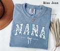 Comfort Colors\u00ae Personalized Nana Shirt, Retro Blue Toile Floral Est 2026 Tshirt, Coquette Nana Tee, Custom New Grandma Shirt With Bow product logo