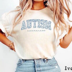 Comfort Colors® Autism Awareness Shirt, SPED Teacher Tshirt, Autism Mom Gift, Blue Toile Neurodiversity Tee, Floral Autism Shirt Inclusion image 2