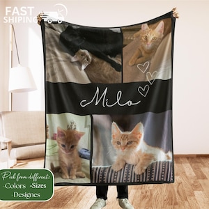 Personalized Cat Photo Blanket, Cat lover gift, Customized Name Photo Blanket, Pet photo blanket, Dog Cat Picture Bedding Blanket With Text