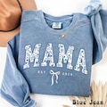 Comfort Colors\u00ae Custom Mama Sweatshirt, Retro Blue Toile Floral Est 2026 Crewneck, Coquette Mom Gift, Personalized New Mom Shirt With Bow product logo