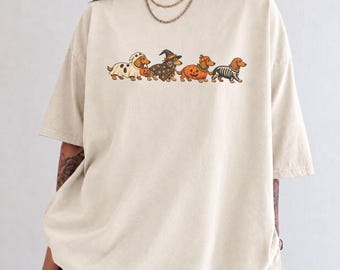 Comfort Colors® Halloween Dachshund Shirt, Cute Wiener Dog Halloween Tee, Dachshund Tee, Funny Dog Mom Halloween Gift, Fall Dog Lover Tee