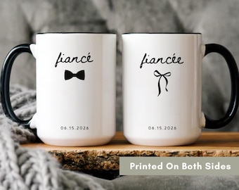Personalized Fiancé Fiancée Mugs, Engagement Coffee Cup, Coquette Gift For Couple, Custom Wedding Date Mug, Future Mr And Mrs Gift