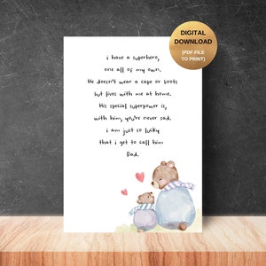 Mi papá superhéroe - DESCARGA DIGITAL - Poema para papá, Regalo del Día del Padre, Para el mejor papá, Regalo para papá, Tarjeta de cumpleaños para papá, Para mi padrastro