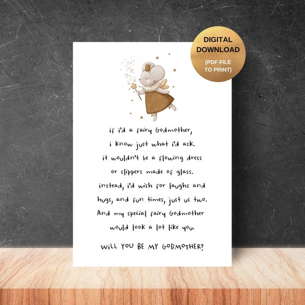 Will you be my Godmother? - DIGITAL DOWNLOAD - Poem for Godmother, Godmother Proposal, Gift from Godchild, Gift for Godmother, Godparents