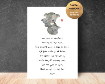 Our Superhero Mum - DIGITAL DOWNLOAD - Poem for Mum, Mother&#39;s Day Gift, To the Best Mom, Gift for Mum, Gift for Mam, Gift for Mom