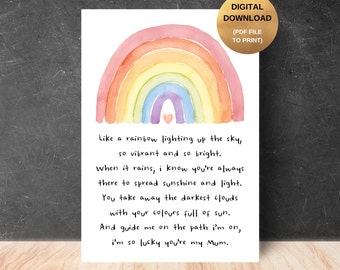 Mother&#39;s Day Gift - DIGITAL DOWNLOAD - Mums are like Rainbows, To the Best Mom, Gift for Mum, To a Special Mom