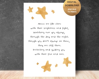 Mother&#39;s Day Gift - DIGITAL DOWNLOAD - Moms are like Stars, To the Best Mom, Gift for Mum, To a Special Mom