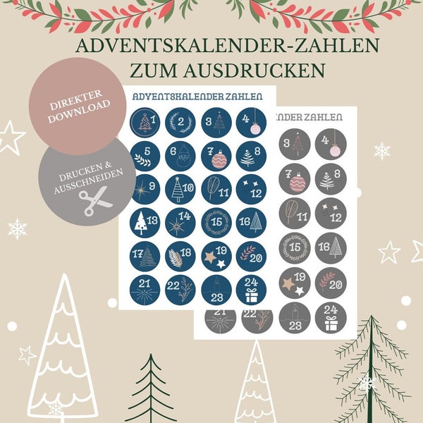 Adventskalender Zahlen | Adventskalender Zahlen zum Drucken | Adventskalender Zahlen 1-24 zum Download