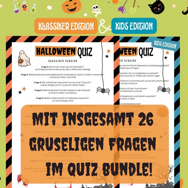 Halloween Quiz Bundle | Kids und Klassiker Version | Halloween Rätsel-Spaß für Jung und Alt