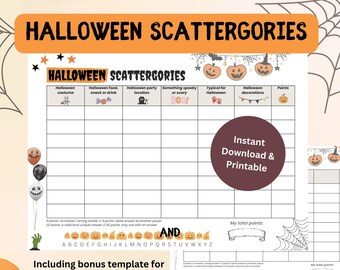 Dispersion d'Halloween | Jeu de catégories d'Halloween | Jeu familial d'Halloween | Jeu de fête Halloween pour téléchargement instantané | Halloween imprimable