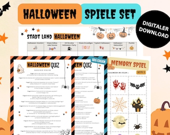 Halloween Spiele Set | Halloween Party-Spiele zum direkten Download | Stadt Land Halloween | Halloween Quiz | Halloween Memory | Halloween