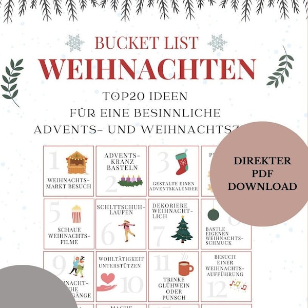 Weihnachts BUCKET LIST | Adventskalender Füllung | 20 Ideen für eine besinnliche & schöne Weihnachtszeit | Aktivitäten in der Weihnachtszeit