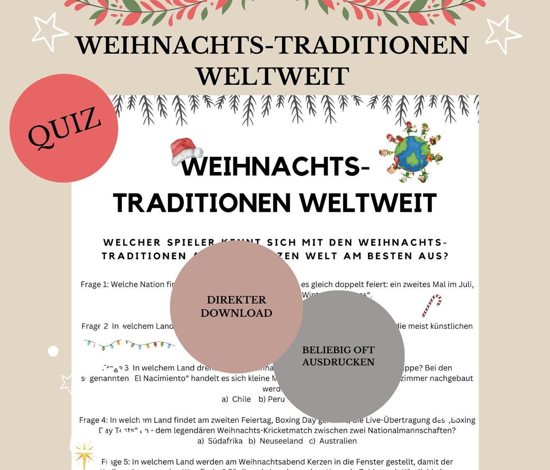 Weihnachtsquiz Weihnachtstraditionen Aus Aller Welt Etsy