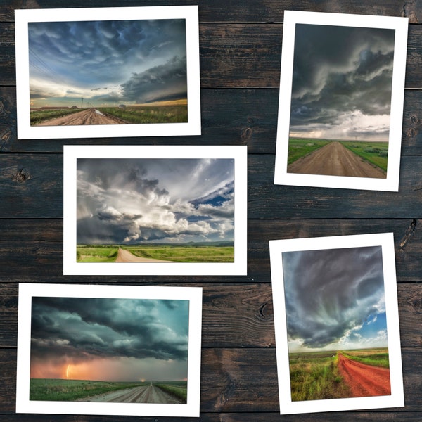 Dirt Road Storm Chasing | Backroad Photographs | Weather Greeting Cards | Great Plains Photography | Frameable 5x7 Weather and Science Decor