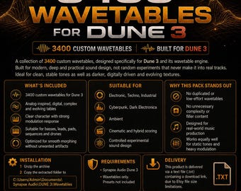 3400 Wavetable per Dune 3 / Preset VST / EDM / Ambient / Techno
