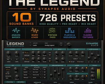 Synapse Audio The Legend-presets | 10 geluidsbanken, analoge bassen, snoeren, pads