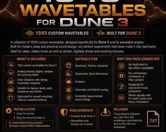 1343 Wavetables voor Dune 3 | VST-voorinstellingen | EDM | Omgeving | Techno
