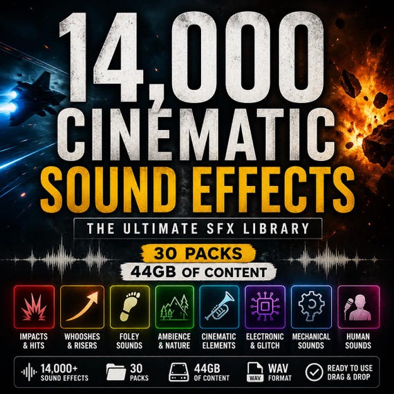 Cinematic Sound Effects Pack – 14,000 SFX for Video, Film & YouTube (44GB Library, 30 Packs)