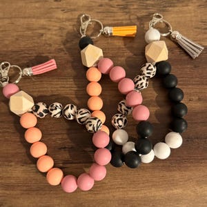 Handmade Beaded Wristlet Keychain with Tassel: Bag Charm Keyring