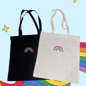 Rainbow embroidered tote bags