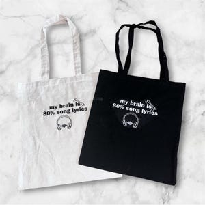Song lyrics embroidered tote bag