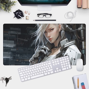 Tapete de mesa Cyborg Girl - Grande almofada para jogadores e design futurista de mulher-robô