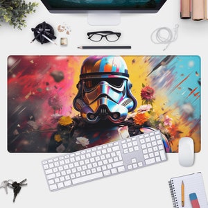 Colorful Storm Trooper Desk Mat - Unique Gamer Pad and Mouse Pad, Star Wars Inspired Art