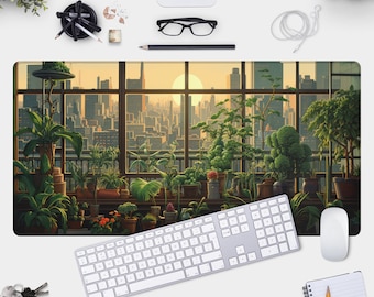 Window Plants Desk Mat: Extended Mouse Pad, Gamer Decor
