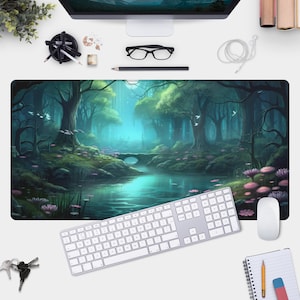 Magical Forest Gamer Pad - Nighttime Desk Mat for Gaming & Mouse Control