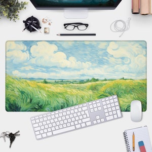 Van Gogh Painting Extra Large Desk Mat - Green Wheat Fields Extended Mouse Pad
