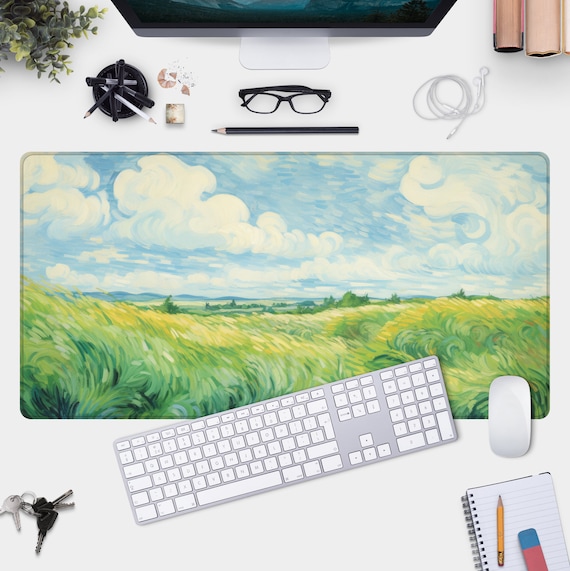 Van Gogh Painting Extra Large Desk Mat - Green Wheat Fields Extended Mouse Pad