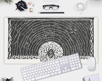 ゴシック スパイダー イラスト デスクマット - 大型マウスパッドとゲーマーパッド、ヴィンテージ スケッチ デザイン