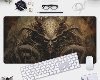 Alfombrilla de escritorio con estampado de cara de Diablo: alfombrilla de juego oscura