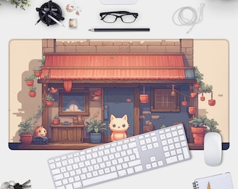 Tappetino da scrivania con motivo pixel art con gatto kawaii: tappetino per mouse in stile anime giapponese