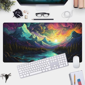 Mountain Landscape Desk Mat - Abstract Nature Inspired Mouse Pad