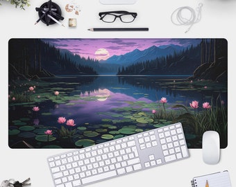 Magical Lake Desk Mat: Lilly Pad Print Gamer Pad