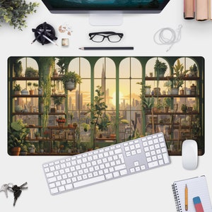Plant Lovers Large Mouse Pad - Green Aesthetic Desk Mat, Cute Keyboard Pad
