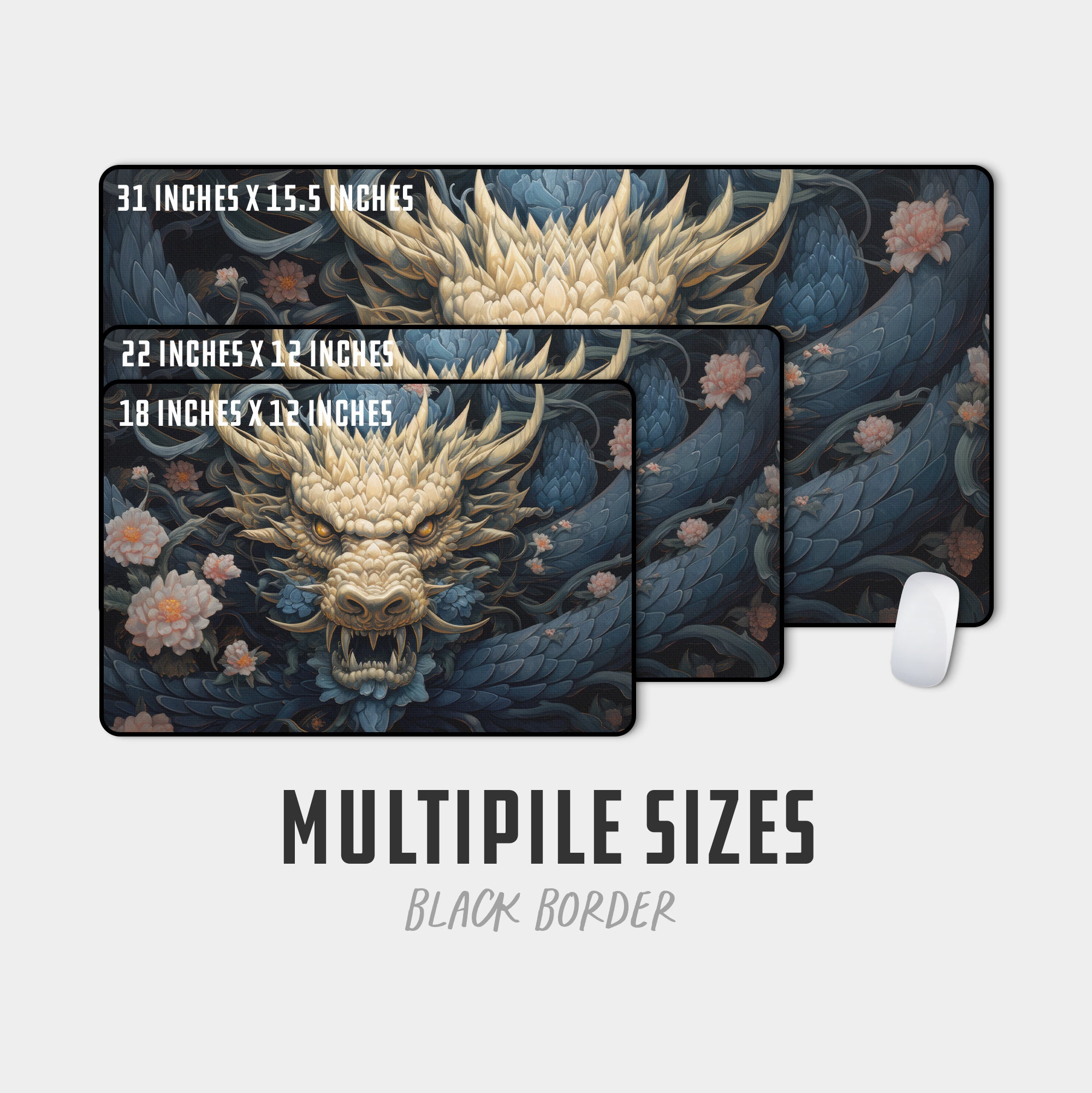Dragon Ruler Mat Japanese Dragon Desk Mat - Extend Gaming Mouse Pad With Oriental Dragon ...