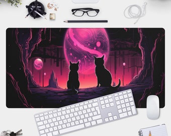 Cats in Space Desk Mat - Gamer Pad with Astral Cats Design for Enhanced Gaming