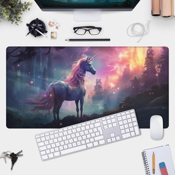 Mystical Unicorn Desk Mat - Fantasy Landscape XL Gaming Pad & Mouse Mat