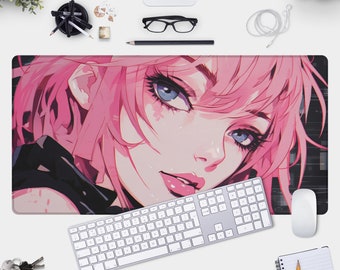 Anime Girl Desk Pad: Cyberpunk Gamer Mat and Mouse Pad