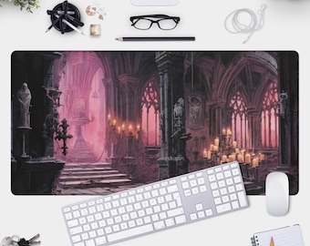 Gothic Cathedral Desk Mat - Large Mouse Pad for Gamers - Hauntingly Beautiful Gothic Vibes