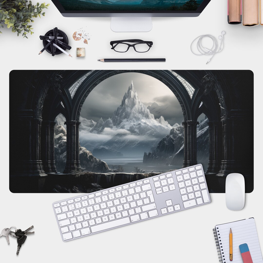 Castle View Desk Mat - Nature Landscape Mouse Pad With Snowy Mountains ...