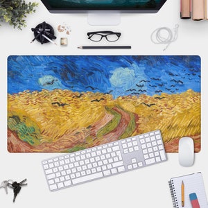 Van Gogh Desk Mat - Colorful Field Painting for Classic Workspace Decor