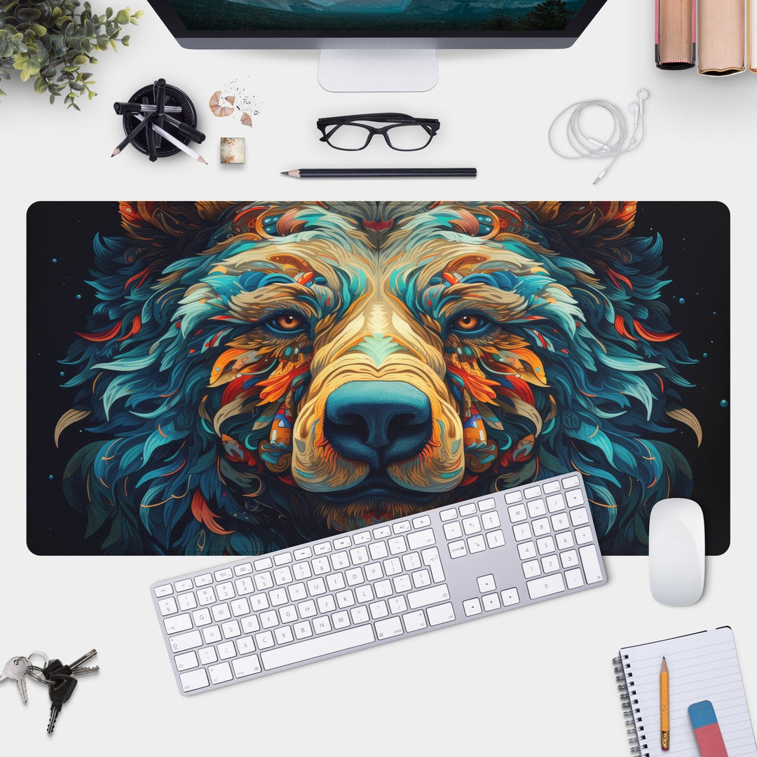 Vibrant Grizzly Bear Desk Mat, Colorful Gaming Mouse Pad, Mythical ...