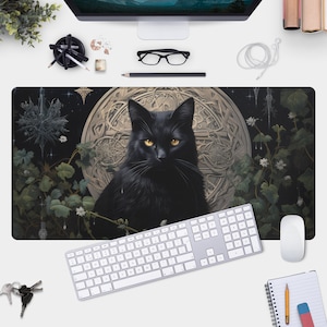 Black Cat Desk Mat: Dark Academia Gothic Deskmat