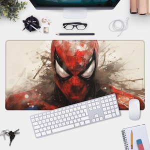 Spiderman Game Mat - Large Desk Pad for Gamers, Grungy Spiderman Painting, Marvel Inspired