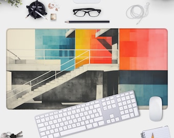 Mid Century Vides Desk Mat - Designer Architecture Gamer Pad, Large Mouse Pad